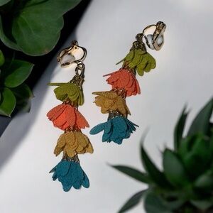 🌸✨ Colorful Layered Floral Clip-On Earrings ✨🌸